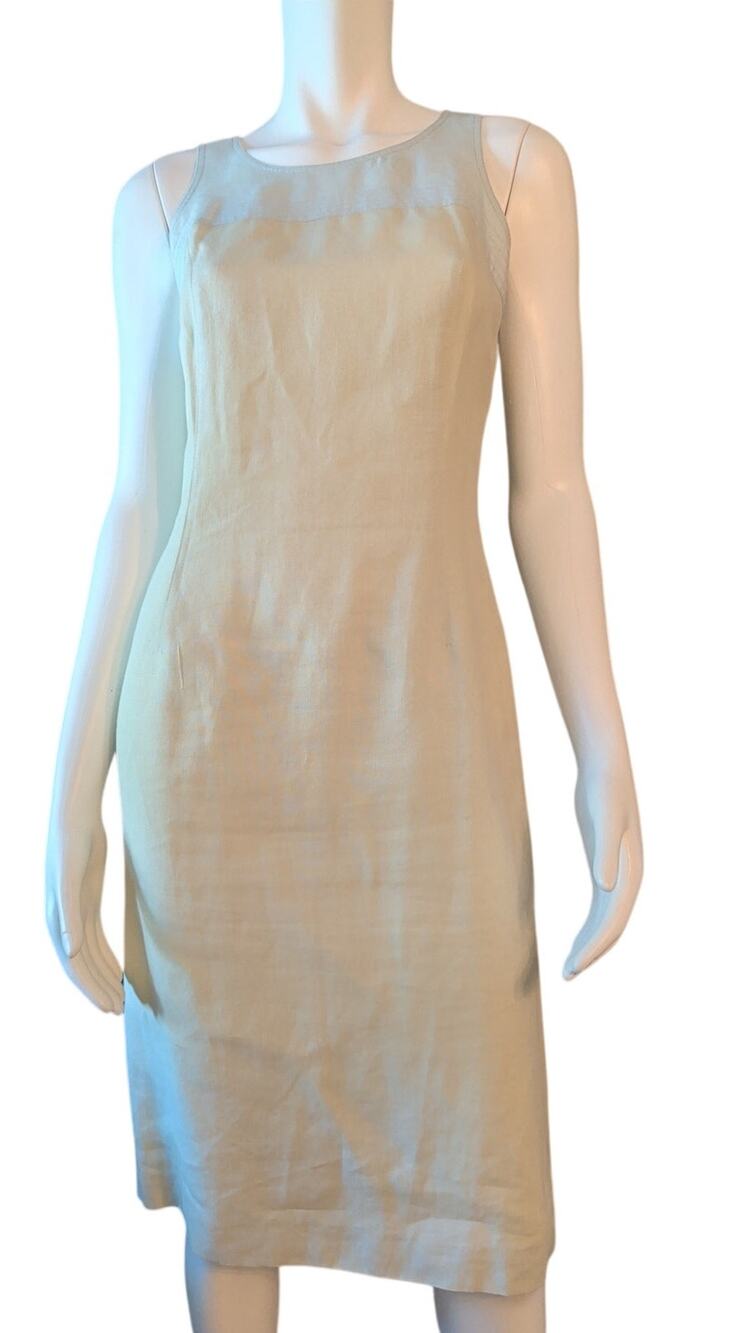 Adrienne Vittadini Italian Linen Sleeveless Dress Light Green Blue Size 4 Midi